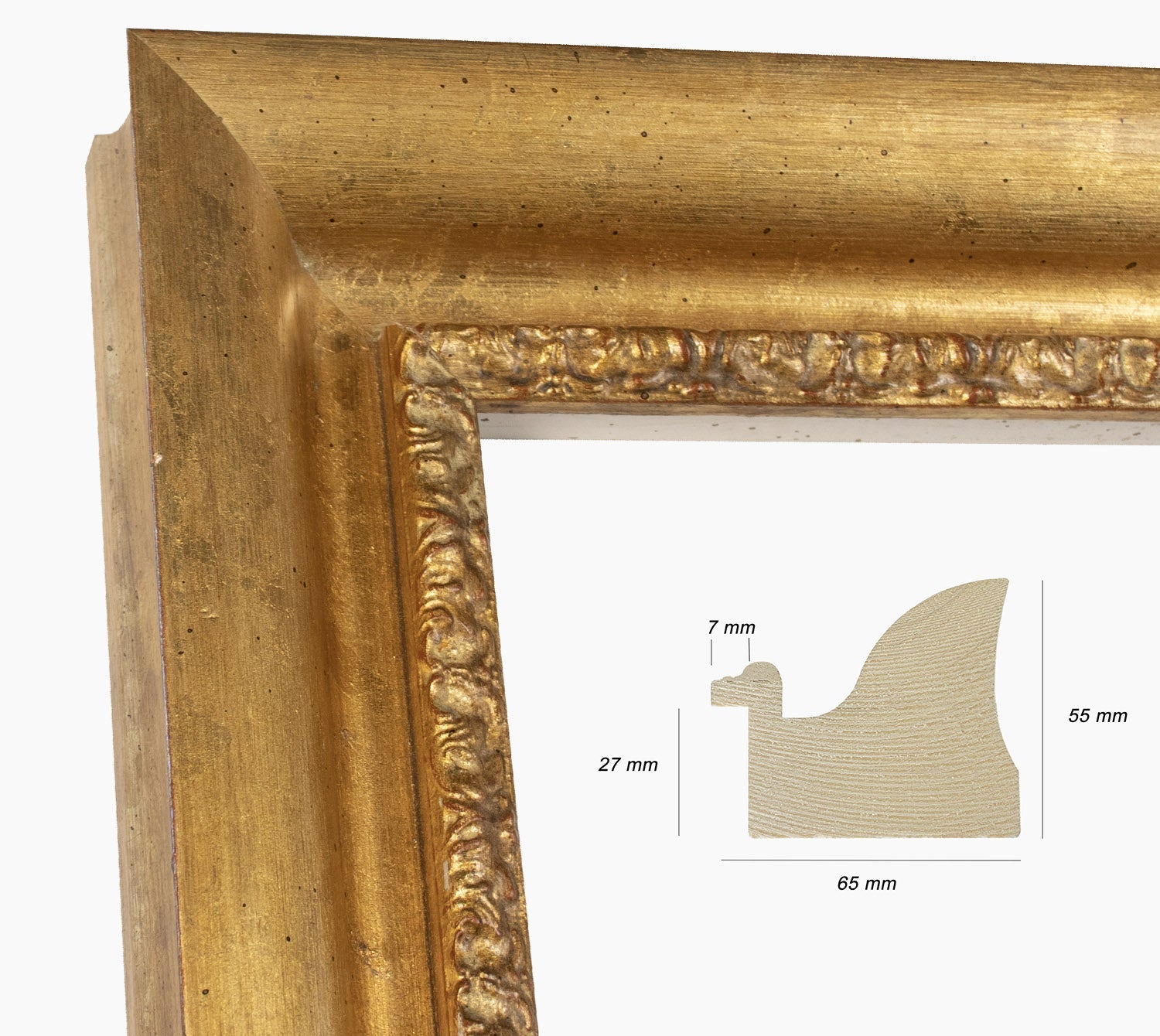 Marco de madera en oro, dimensiones interiores 50x60 cm