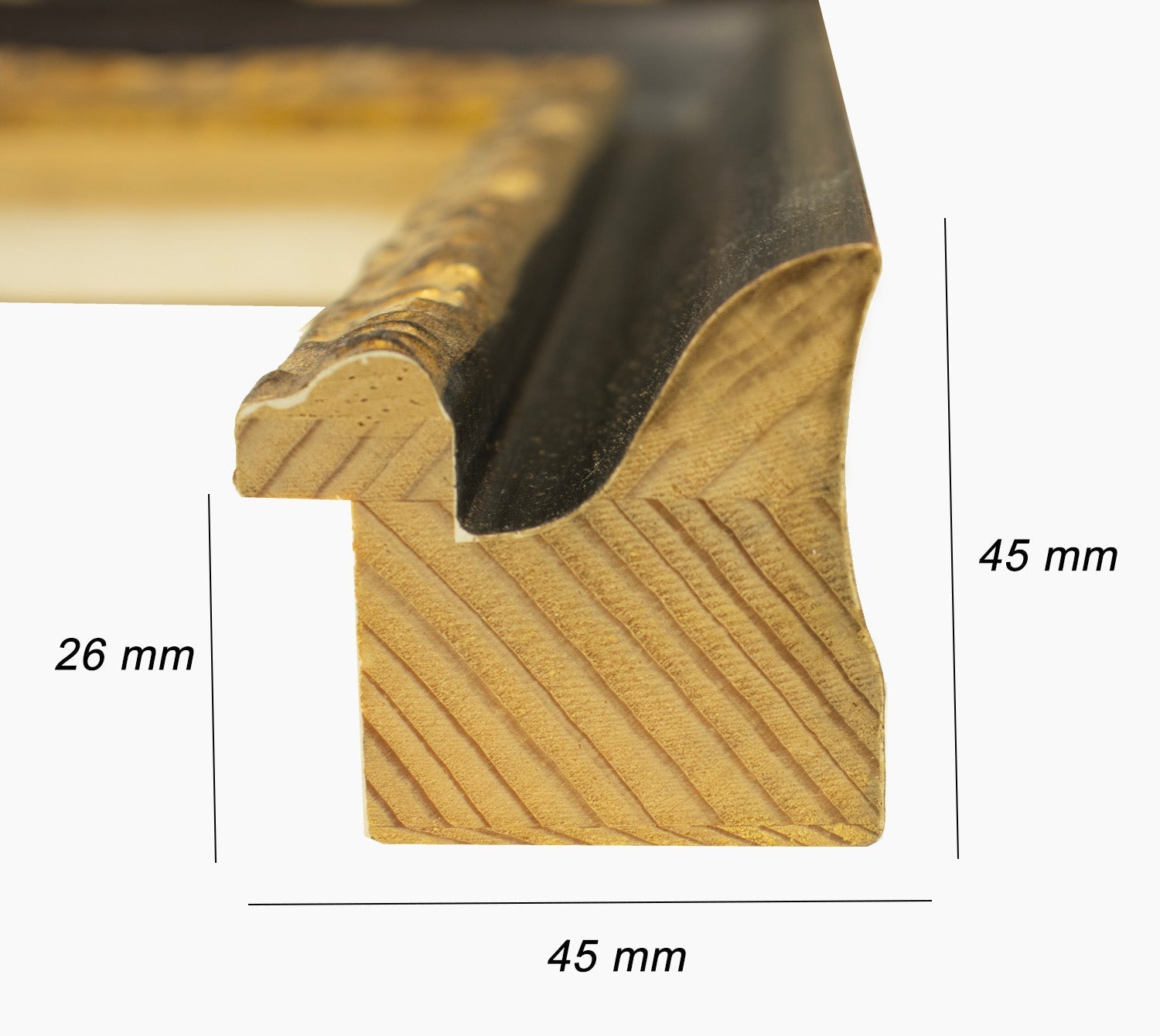 4900.601 marco de madera con hoja de oro ranura perfil negro medida 10 – AC  Lombarda cornici