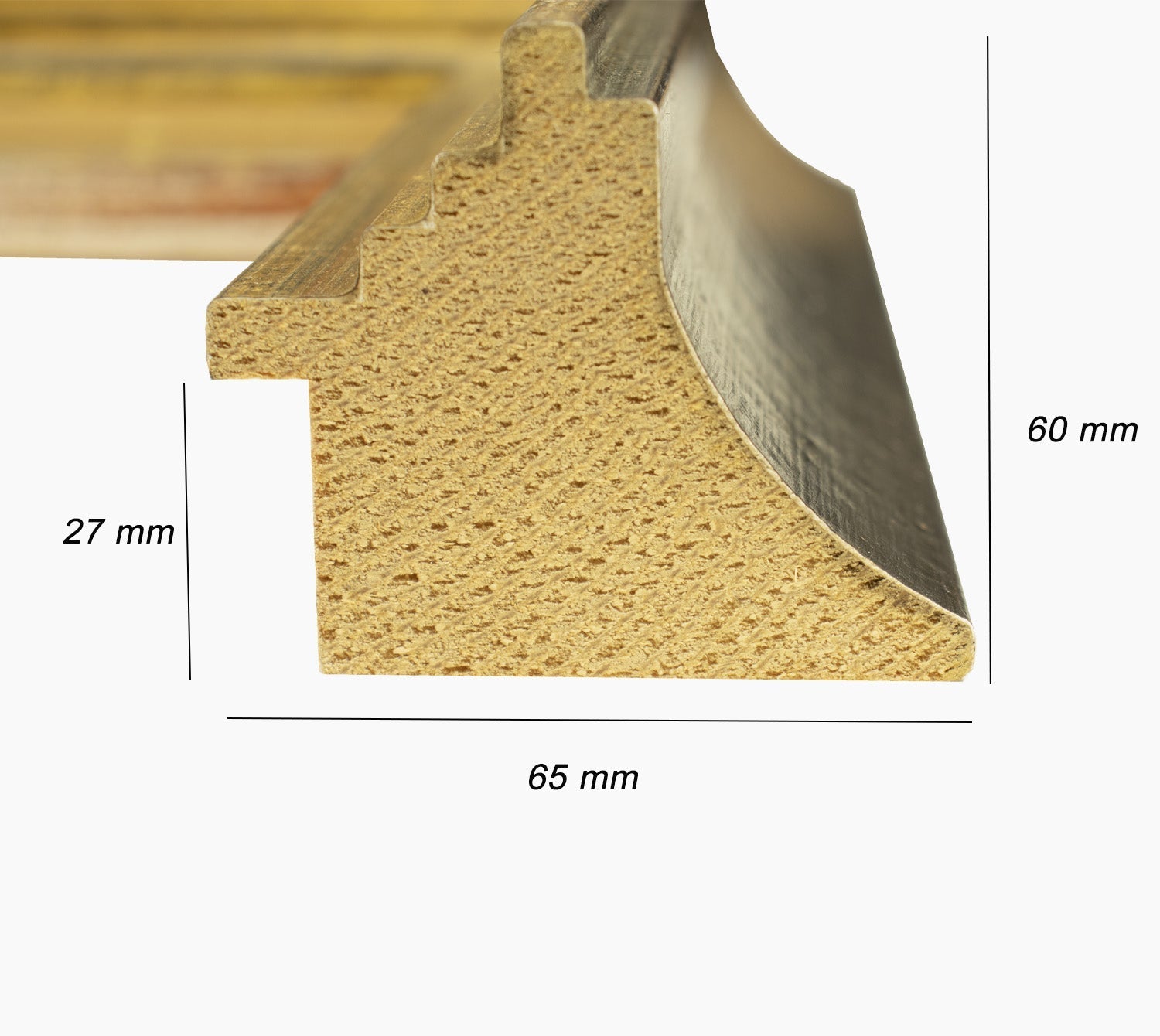 447.601 cadre en bois noire à cire avec fil d'or mesure de profil 65x55 mm Lombarda cornici S.n.c.