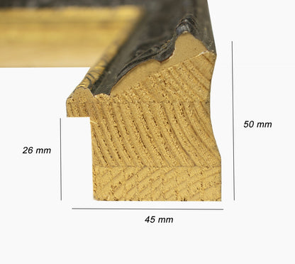 496.601 cadre en bois noire à cire avec fil d'or mesure de profil 45x50 mm Lombarda cornici S.n.c.