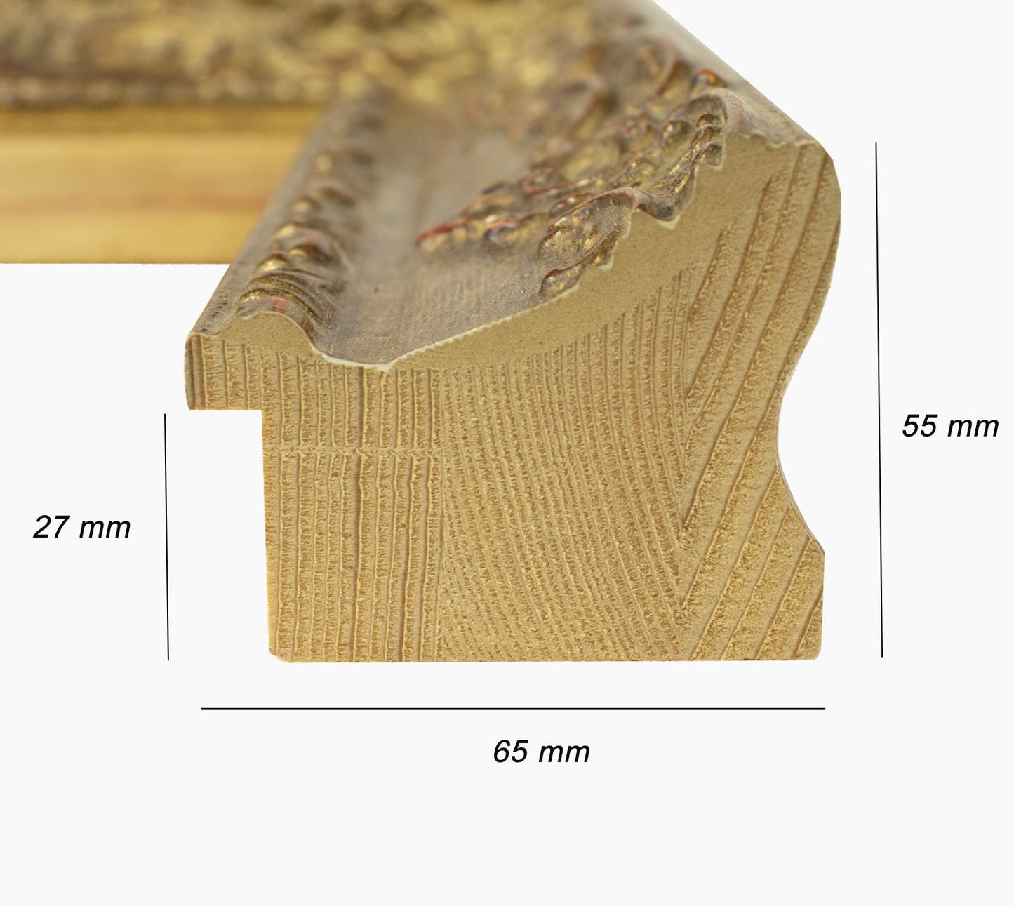 631.230 cadre en bois à la feuille d'or antique mesure de profil 65x55 mm Lombarda cornici S.n.c.