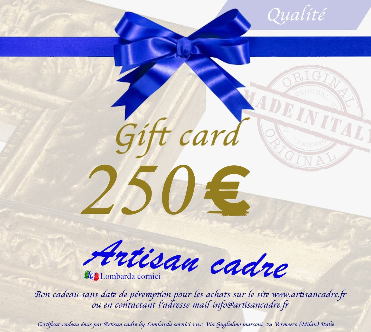 Artisan cadre Bon cadeau 250 euro Lombarda cornici S.n.c.